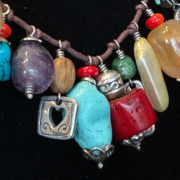 Brighton Imagine Charm Necklace Corded Suede Turquoise Coral MOP Peace Love - Picture 3 of 8